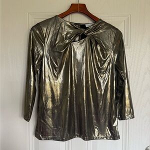 2 for $20 sale: Nine West gold metallic shiny long sleeve shirt draped cutout -